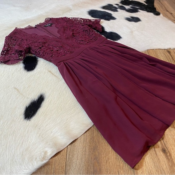 Lulus "Angel in Disguise" burgundy lace skater dress - Picture 5 of 10